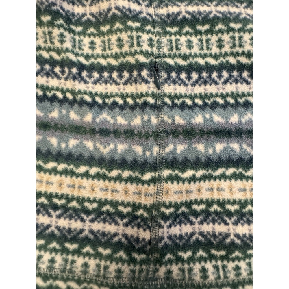 LL Bean Sweater Jacket Womens Large Blue Green White Fleece Full Zip Long Sleeve - Picture 3 of 8
